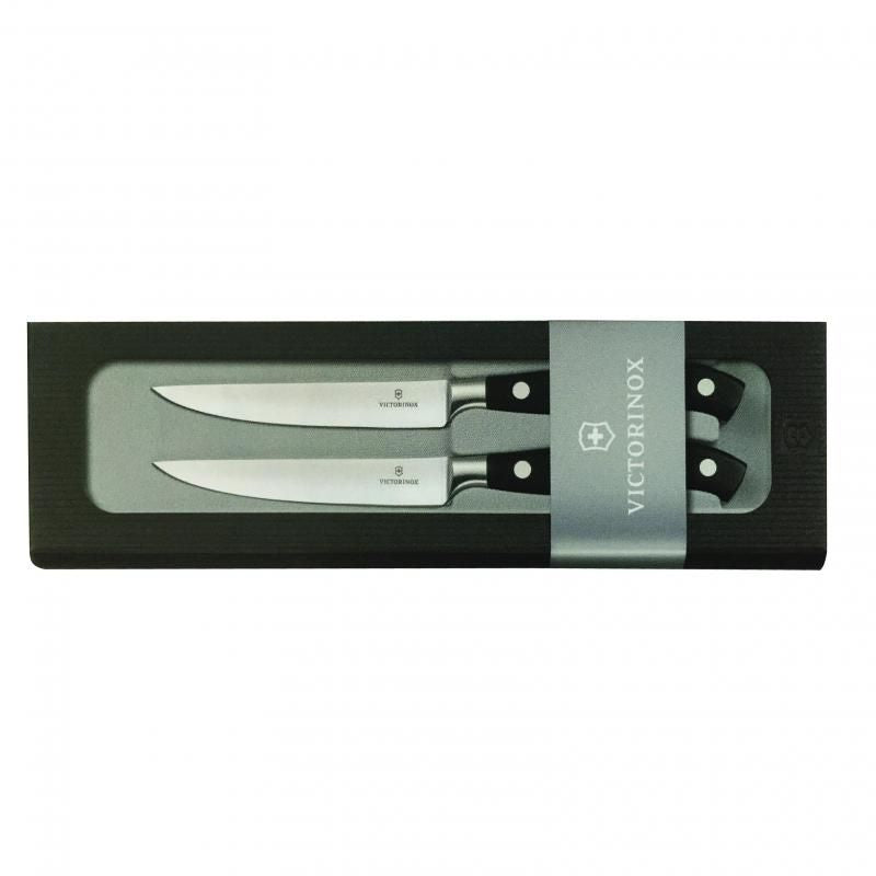 Victorinox Forged Steak Knife Set, 2 knives with high-carbon steel blades, ergonomic handles, gift boxed for meat lovers.