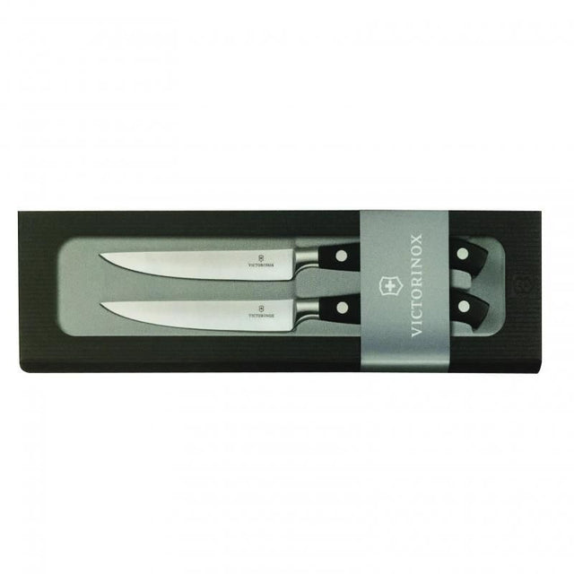 Victorinox Forged Steak Knife Set, 2 knives with high-carbon steel blades, ergonomic handles, gift boxed for meat lovers.