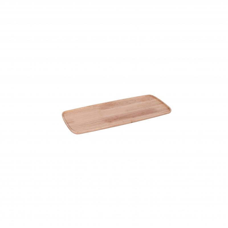 Peer Sorensen rectangular rubberwood serving board, 50x22cm, with rim for secure food placement and natural antibacterial properties.