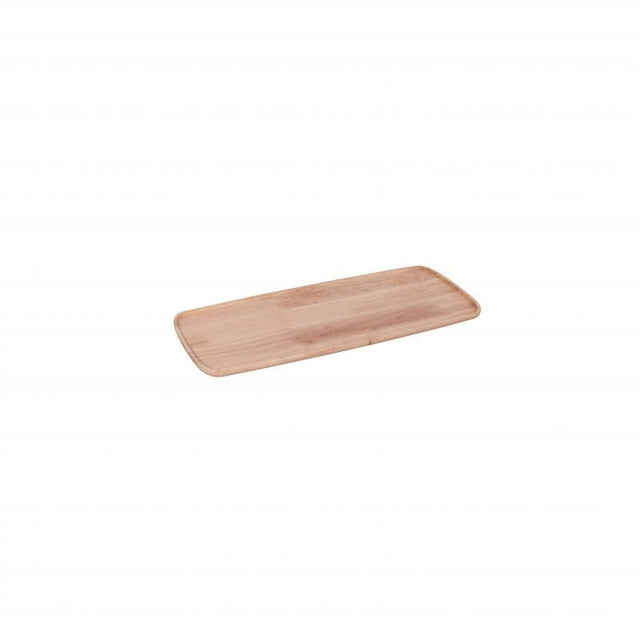 Peer Sorensen rectangular rubberwood serving board, 50x22cm, with rim for secure food placement and natural antibacterial properties.