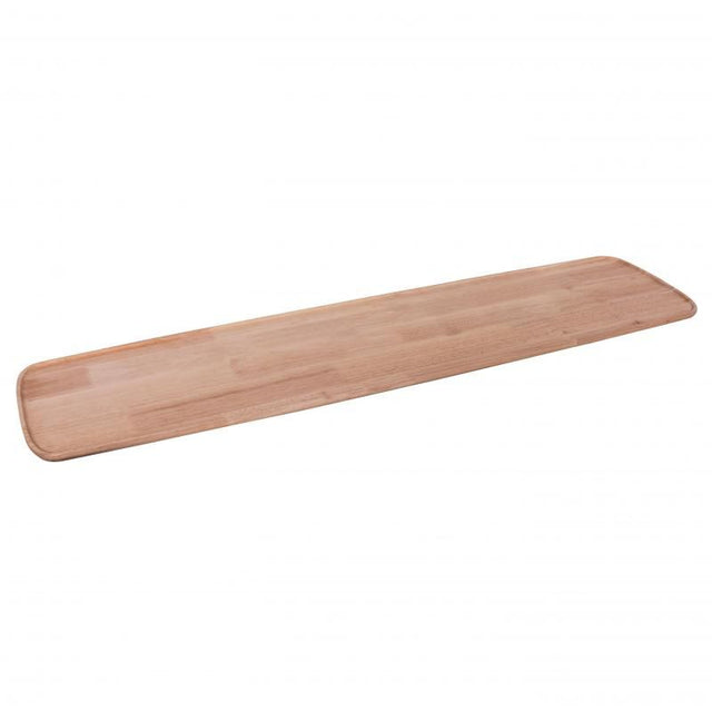 Rectangular rubberwood serving board, 100x26 cm, features a rim for mess-free serving and antibacterial properties.