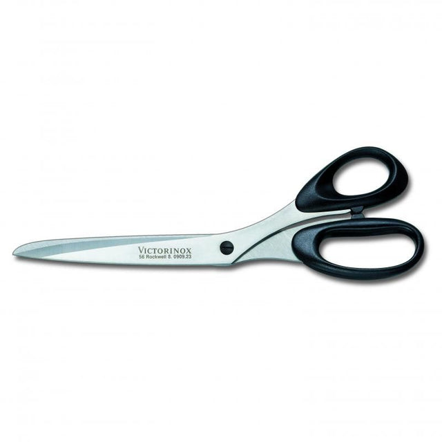 Victorinox household scissors featuring 23cm stainless steel blades and ergonomic black synthetic handles for versatile cutting.