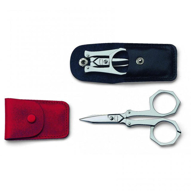 Compact Victorinox stainless steel pocket scissors with rounded tips, ideal for safe and precise cutting on the go.