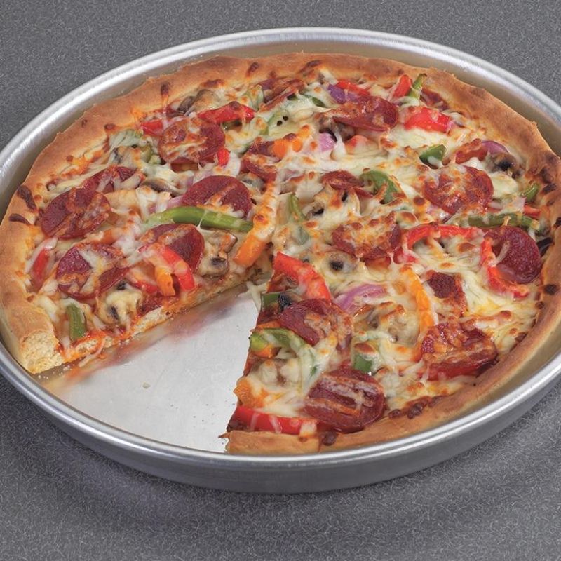 Nordic Ware Naturals® 14" Deep Dish Pizza Pan, aluminum for crispy crusts, durable with galvanized steel rims. Perfect for homemade pizzas.