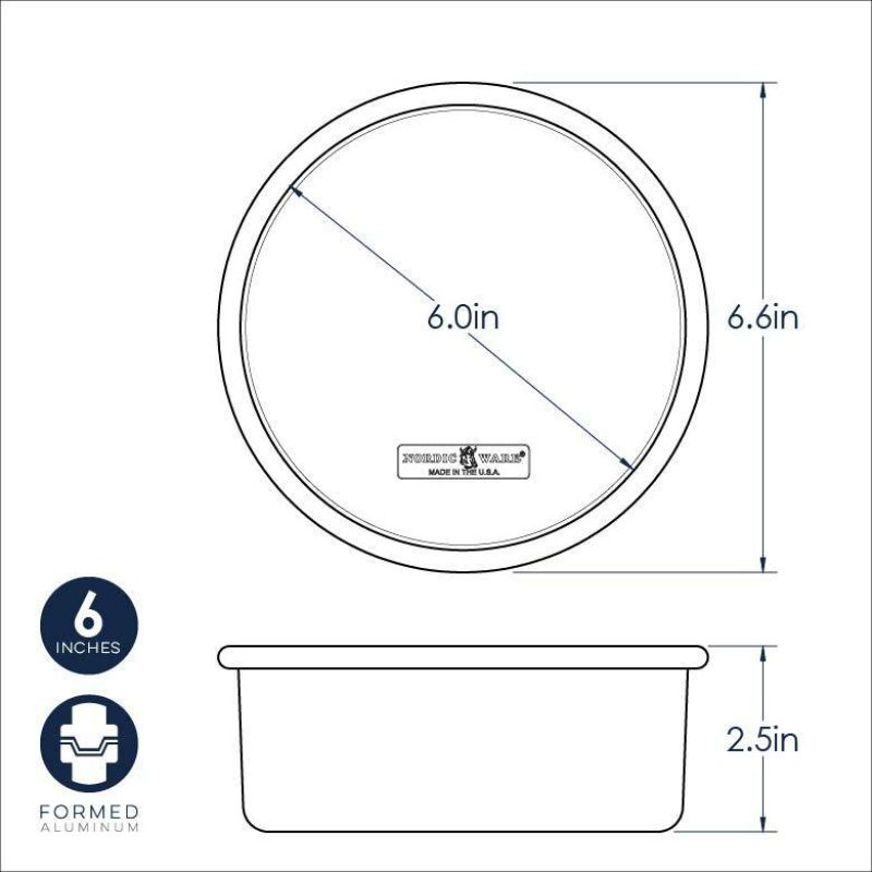 Nordic Ware 17cm round layer cake pan made of aluminum, ideal for tiered cakes and versatile baking in small kitchens.