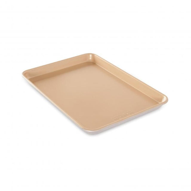 Nonstick jelly roll baking sheet made of durable aluminum, perfect for roasting and baking, with easy food release.