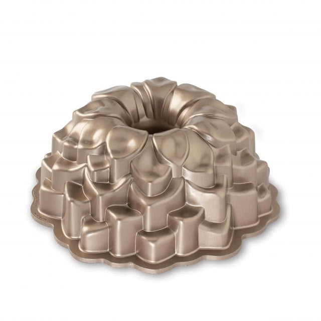 Nordic Ware Blossom Bundt Pan in Toffee, featuring floral designs, non-stick interior, and 10-cup capacity for stunning cakes.