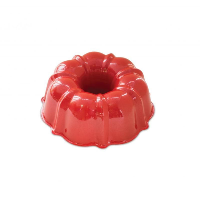 Nordic Ware 6 Cup Formed Bundt® Pan in red, ideal for baking stunning desserts with even heat distribution.