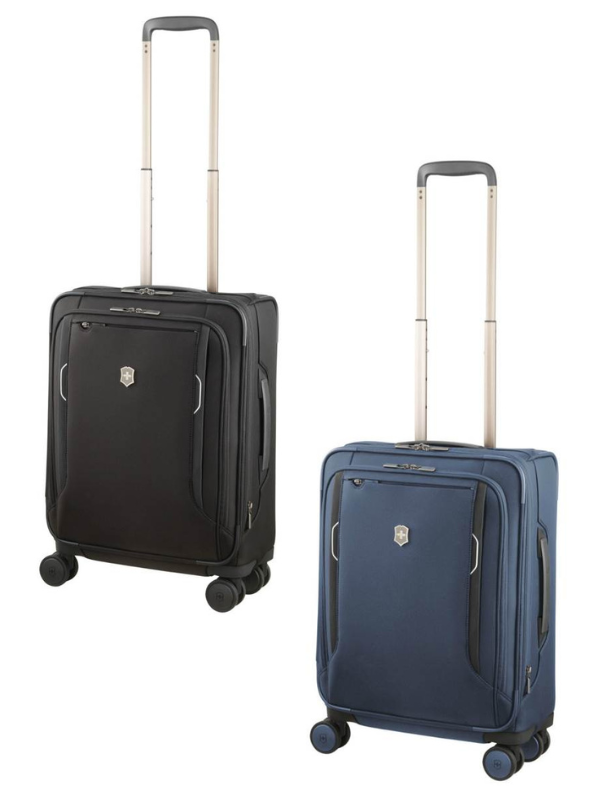 Victorinox Werks Traveller 6.0 carry-on in black, expandable with USB port, crafted from durable nylon, ideal for travelers.