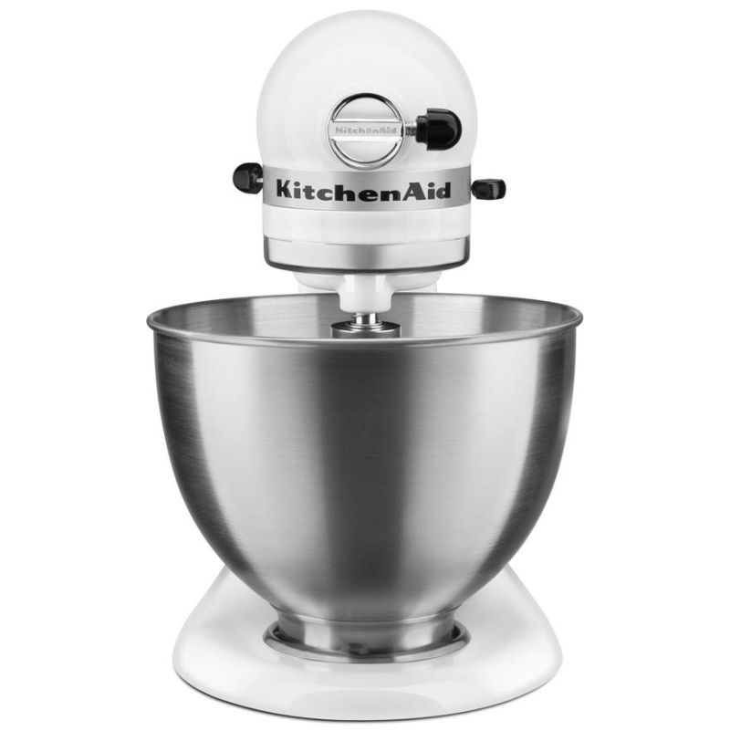 White KitchenAid 4.3L Classic Stand Mixer KSM45, ideal for mixing, kneading, and whipping with sleek design and powerful performance.