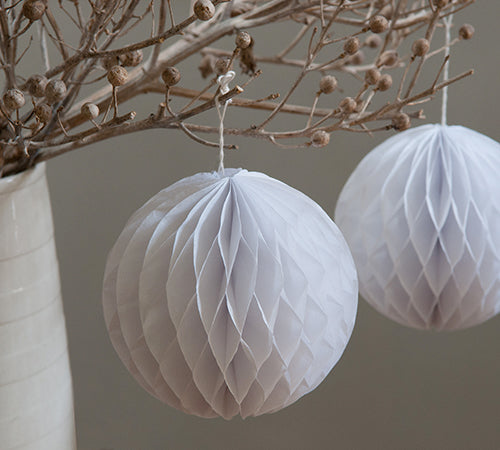 White tissue paper honeycomb lanterns balls, 30cm, in a pack of 10, perfect for decorations at various events.