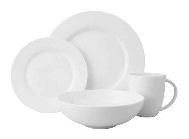 Elegant 16-piece Wilkie Rim Dinner Set in Fine Bone China featuring dinner plates, side plates, bowls, and mugs, safe for all uses.