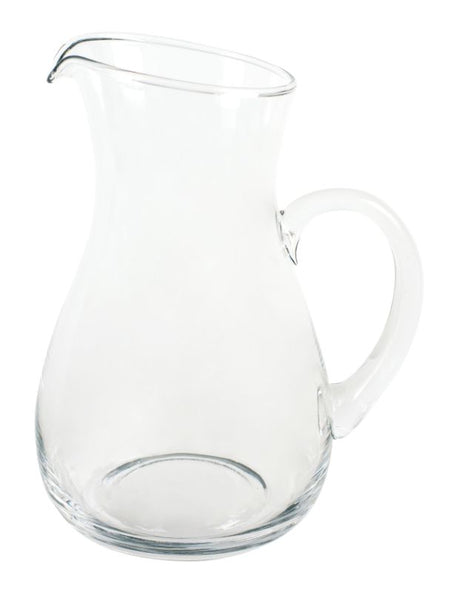 Elegant 2.25L clear glass water jug with ergonomic handle, perfect for serving and showcasing beverages.