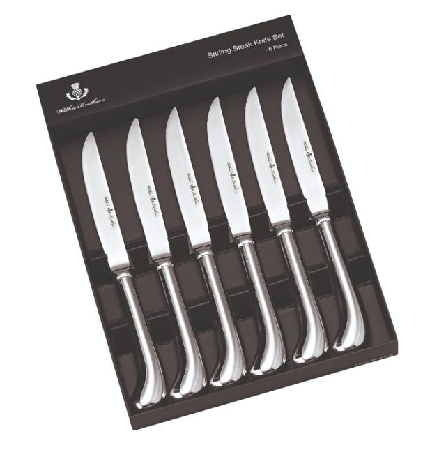 Elegant Wilkie Pistol 6 Piece Steak Knife Set, featuring durable stainless steel and ergonomic handles for effortless slicing.