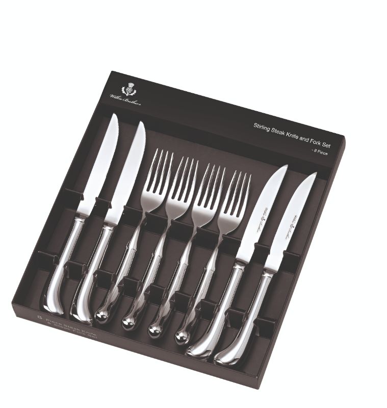 Wilkie Pistol 8 Pc Steak Knife & Fork