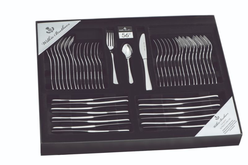 Elegant 56-piece Wilkie Brothers cutlery set, crafted from durable 18/0 stainless steel, perfect for all dining occasions.