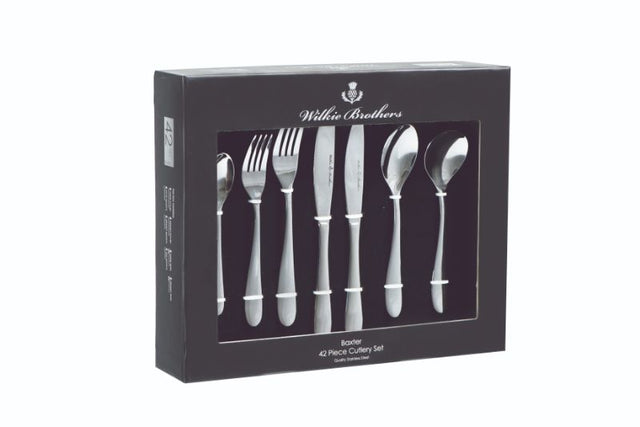 Wilkie Bros Baxter 42-piece cutlery set elegantly combines timeless design and functionality, perfect for any dining occasion.