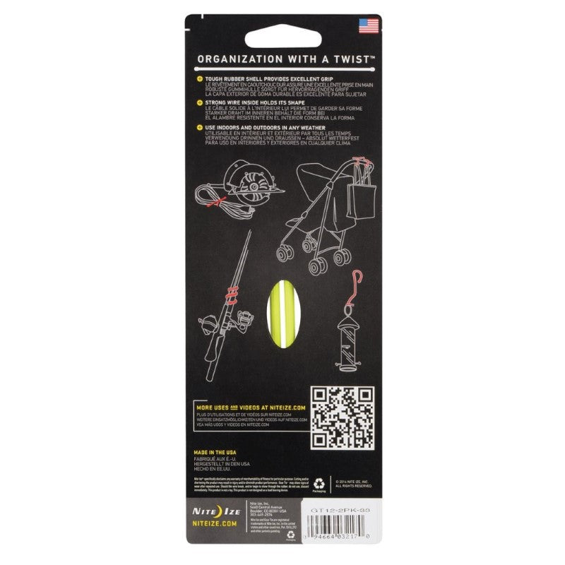 NITE IZE GEAR TIE REUSE. RUB-TWST 12IN2PK YELLOW