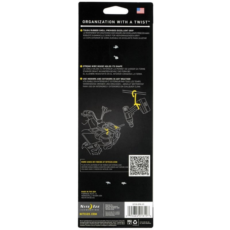 NITE IZE GEAR TIE REUSE. RUB-TWIST TIE 18" 2PK BLACK