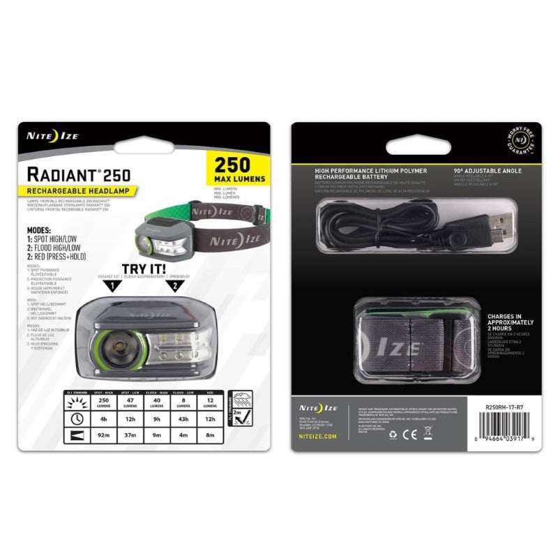 NITE IZE RADIANT 250 RECHARGEABLE HEADLAMP
