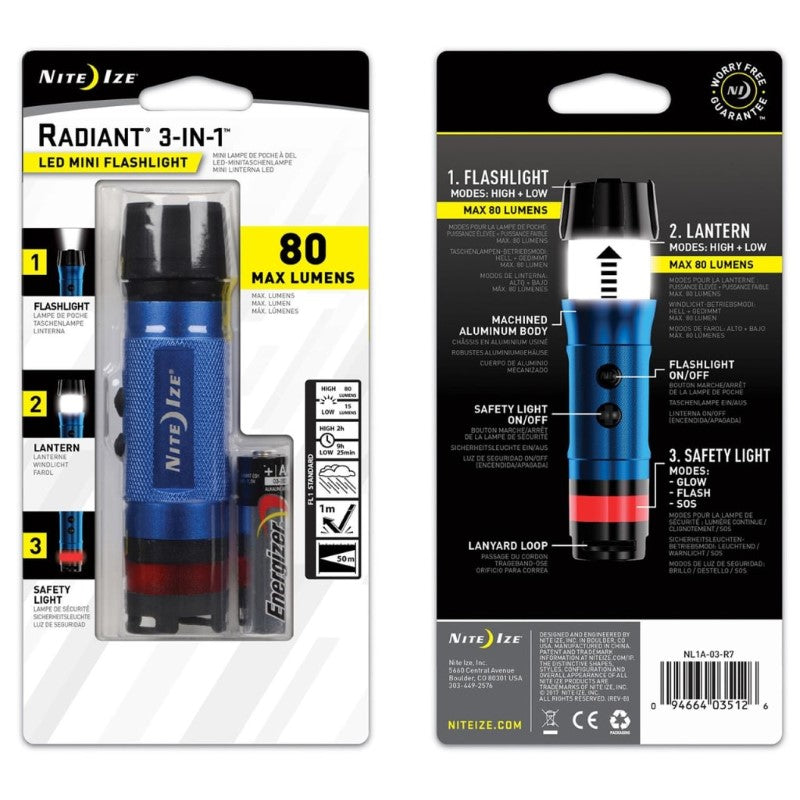 NITE IZE RADIANT 3-IN-1 LED MINI FLASHLIGHT BLUE