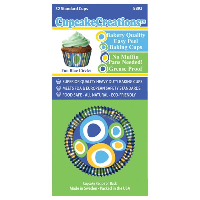 CUP CAKE CREATION STD FUN BLUE CIRCLES CUPCAKE 32PCS