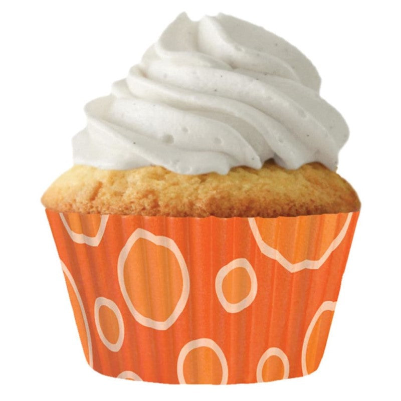 CUP CAKE CREATION STD ORANGE DOTS ON ORANGE CUPCAKES 32PCS