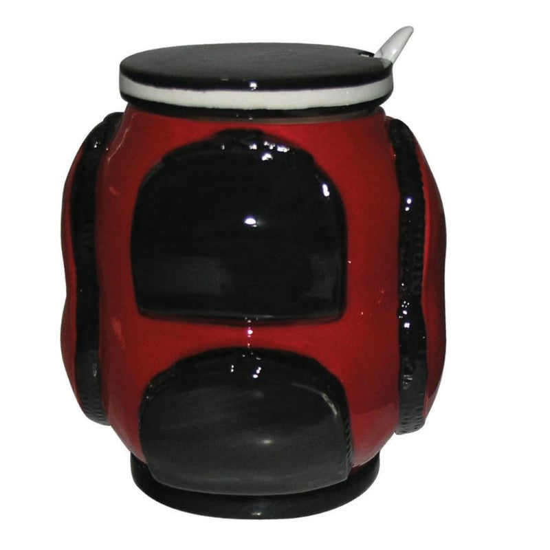 DAKOTA GOLF SUGAR BOWL W LID N SPOON RED