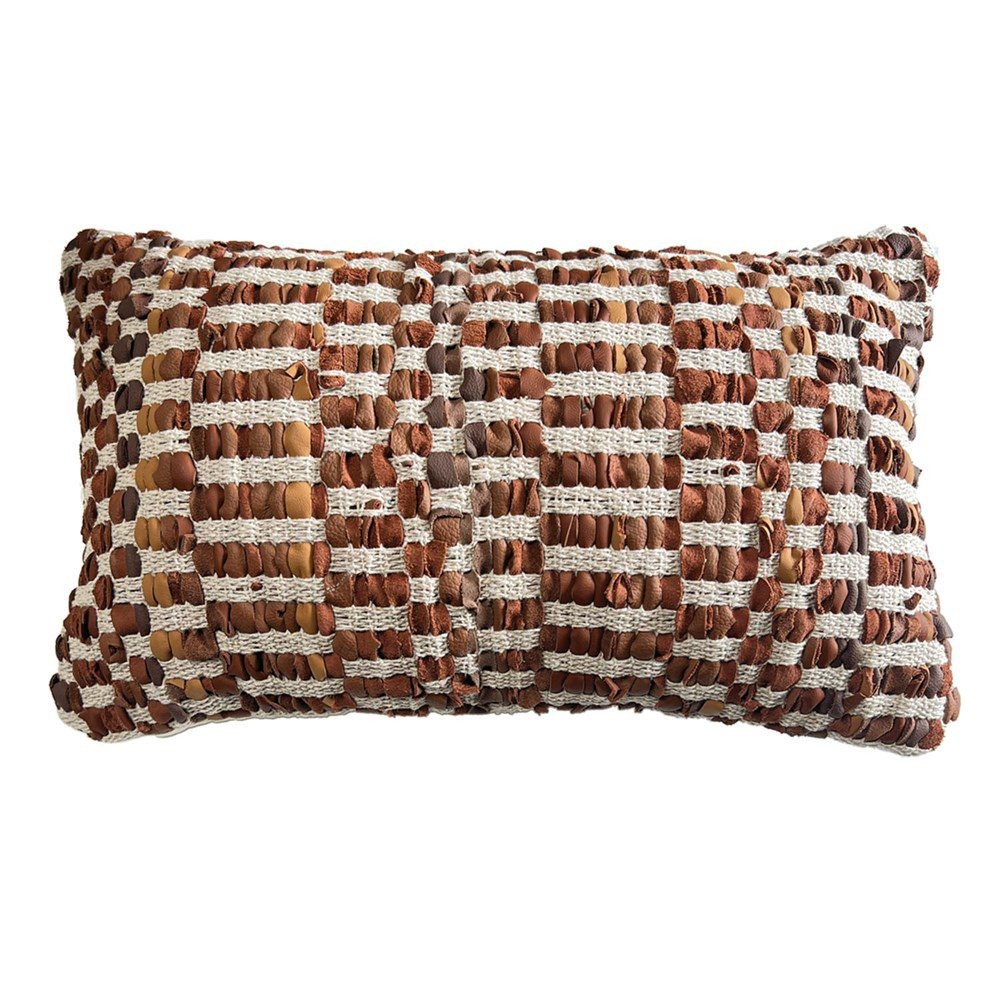 Cushion - LISMORE COGNAC LEATHER AND JUTE CUSHION  30X50CM