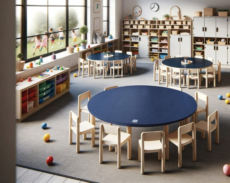 SILLY BILLYZ ART TABLECLOTH NAVY ROUND 120CM FITTED