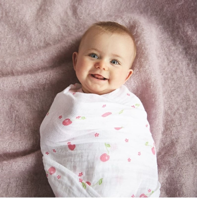 SILLY BILLYZ MUSLIN SWADDLE WRAP 2PK CHERRY DELIGHT