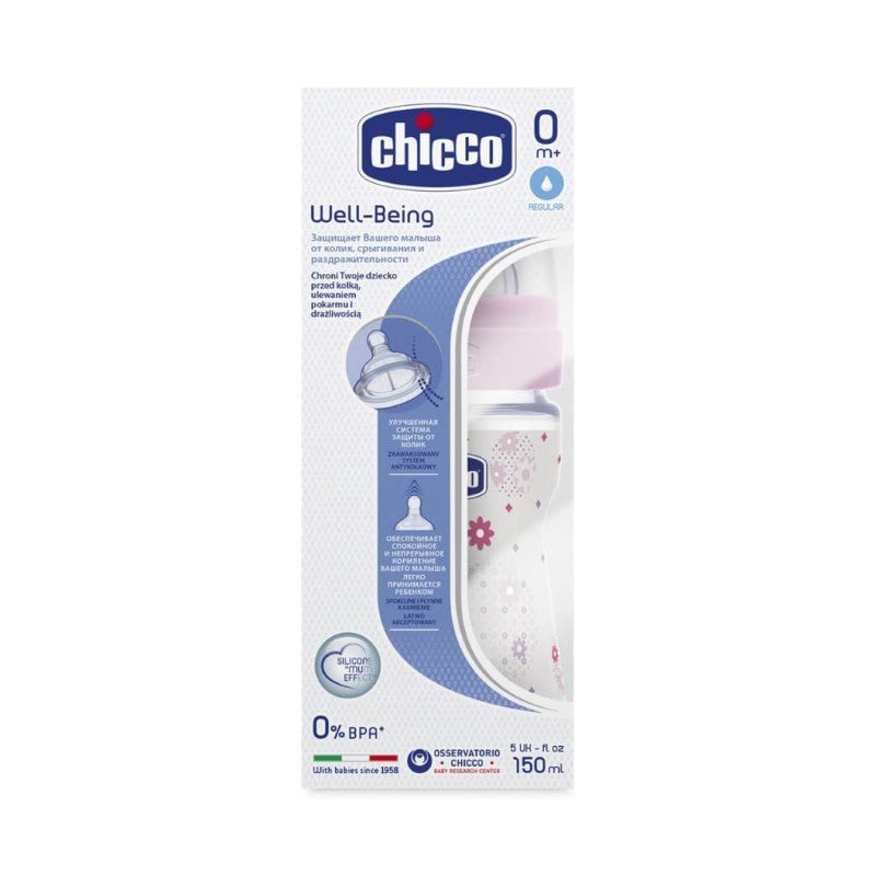 CHICCO BOTTLE: WELL-BEING SIL 0M+ 150ML GIRL