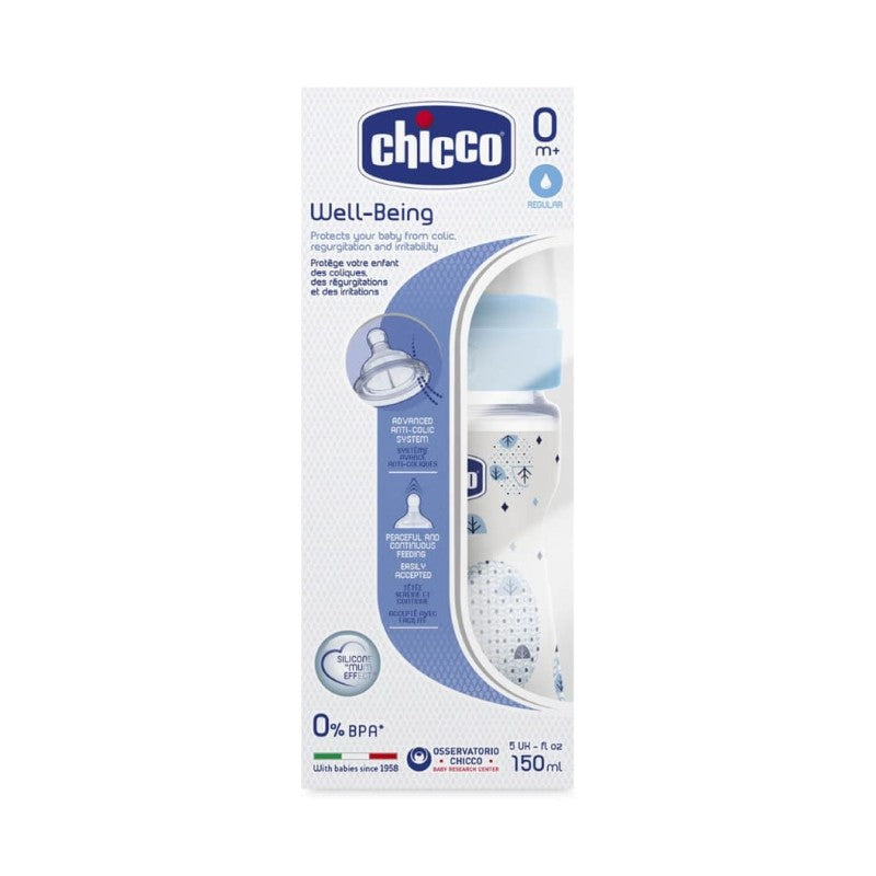 CHICCO BOTTLE: WELL-BEING SIL 0M+ 150ML BOY