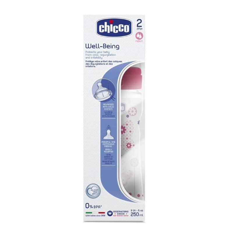 CHICCO BOTTLE: WELL-BEING SIL 2M+ 250ML GIRL
