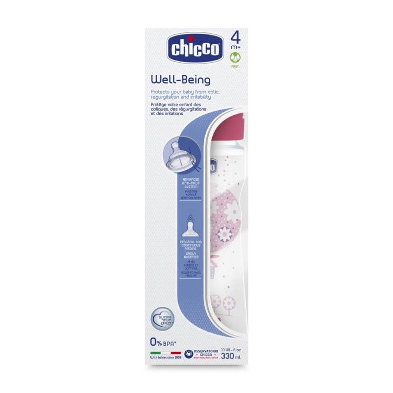CHICCO BOTTLE: WELL-BEING SIL 4M+ 330ML GIRL