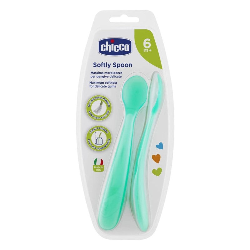 CHICCO SPOON: SOFT SILICONE 6M+ 2PK - BLUE