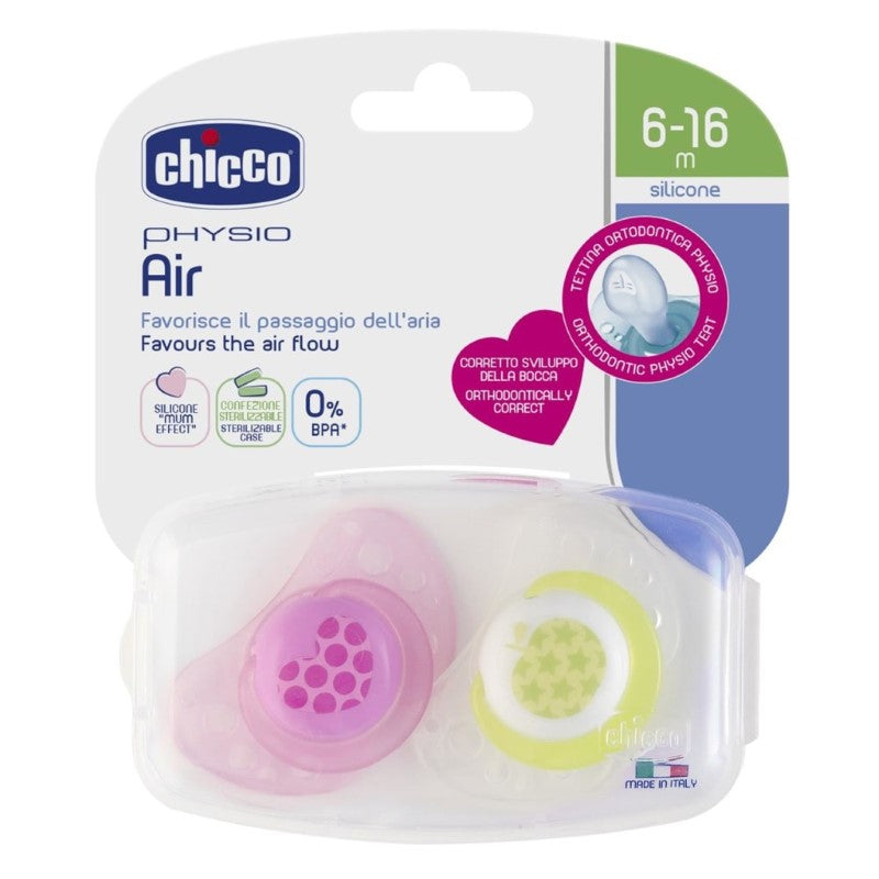 CHICCO SOOTHER: PHYSIO AIR 6-16M 2PK - GIRL