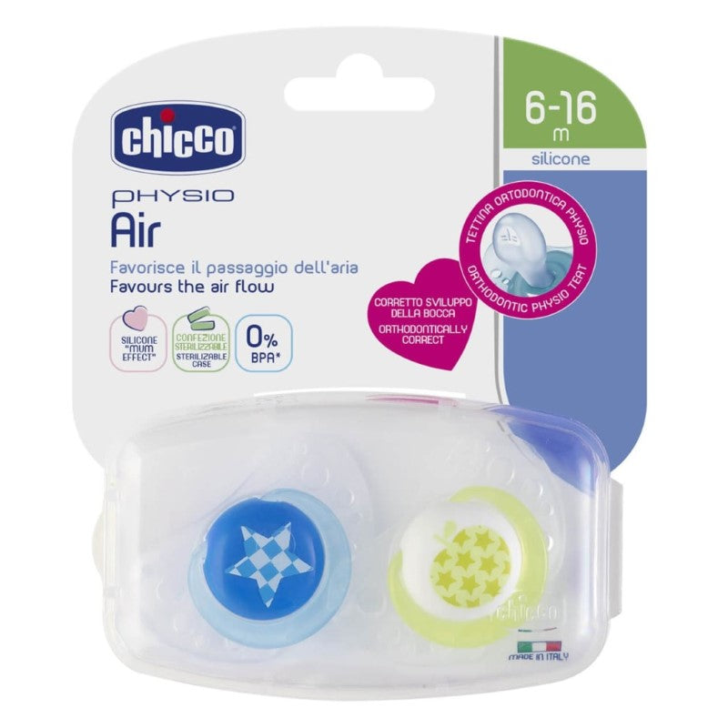 CHICCO SOOTHER: PHYSIO AIR 6-16M 2PK - BOY