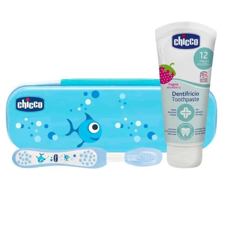 CHICCO TOOTHBRUSH TOOTHPASTE W FLUORIDE BLUE