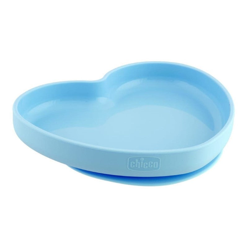 CHICCO SILICONE HEART SHAPED PLATE TEAL 9M+
