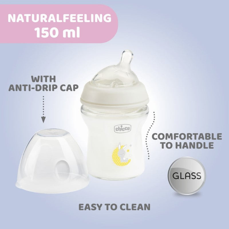 CHICCO BOTTLE GLASS: NAT LFEELING 150ML SFLOW