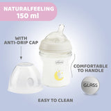 CHICCO BOTTLE GLASS: NAT LFEELING 150ML SFLOW