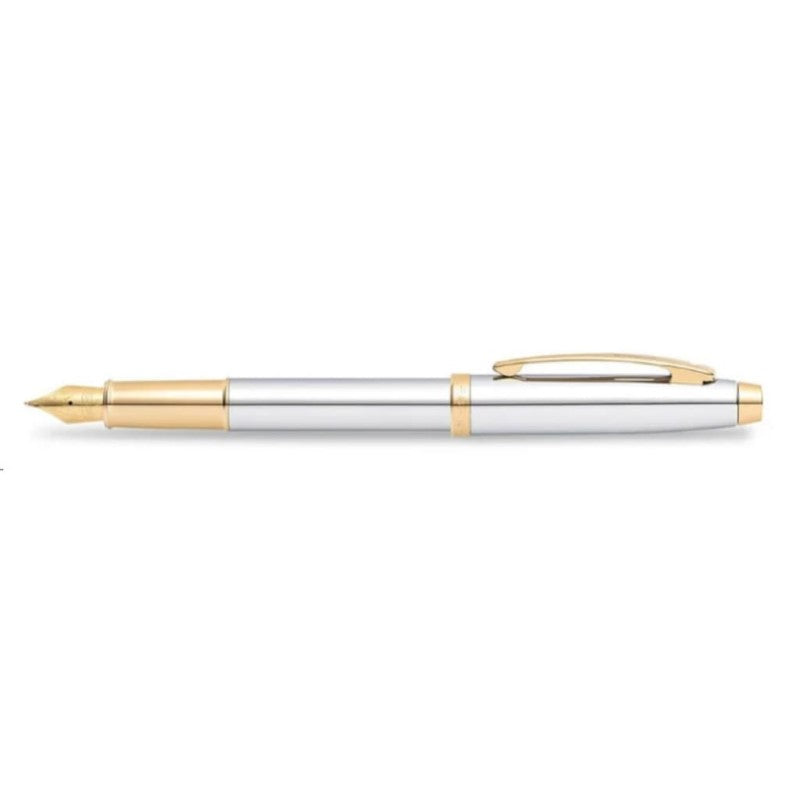 SHEAFFER 100 BRIGHT CHROME WITH GOLD TRIM FINE NIB FOUNTAIN PEN