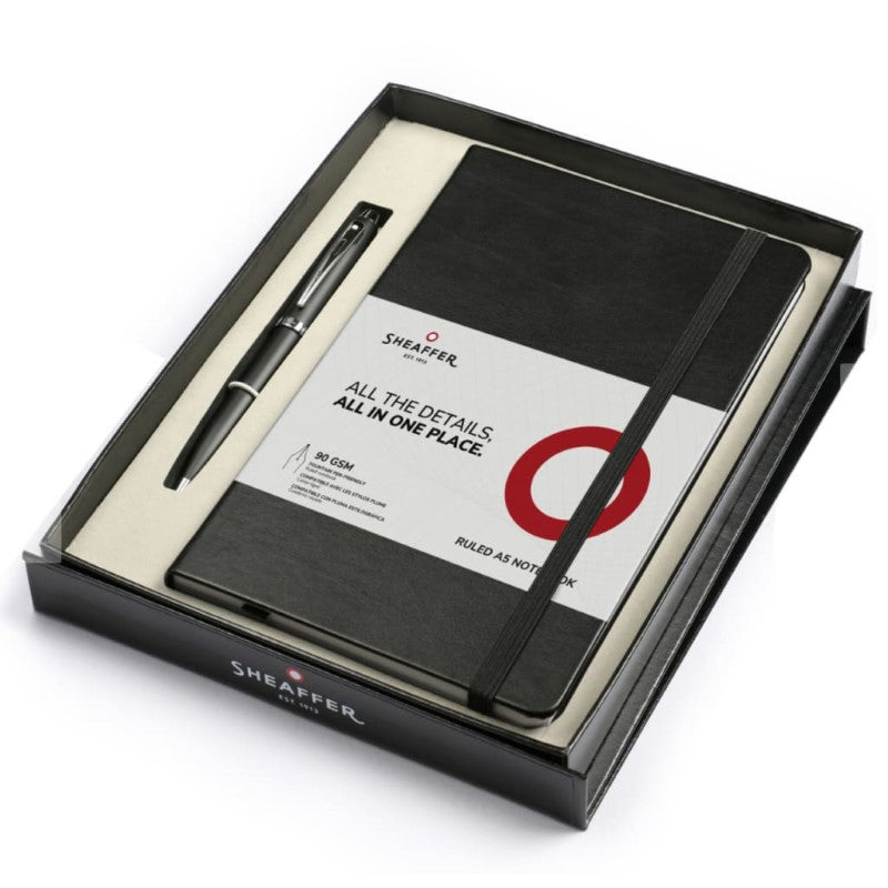 SHEAFFER 100 MATTE BLACK NICKEL PT BALLPOINT PEN+A5 NOTEBOOK