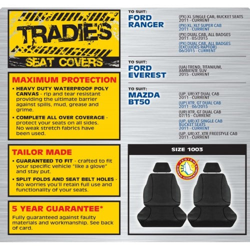 Black Canvas Front Seat Covers - Ford Py T6.2 2022-On - TRADIES