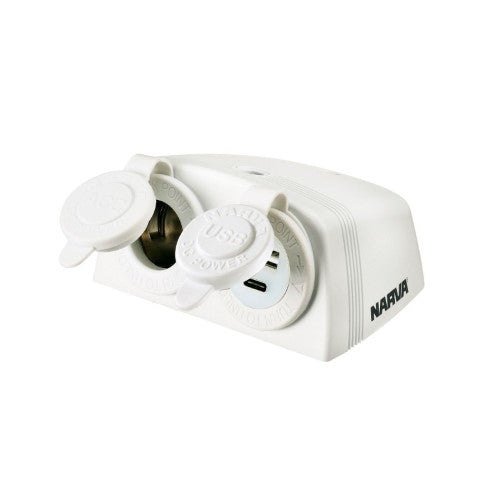 Heavy Duty Twin Accessory/Usb/Usb C Socket White - NARVA