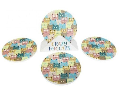 Cat Round Coasters Set 4