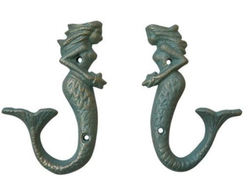 Cast Iron Hook - Mermaid Cast Iron Hook Green Set of 2