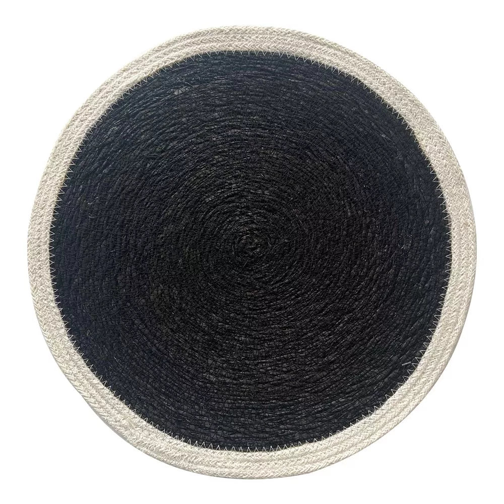 SEAGRASS / JUTE ROUND PLACEMAT CREAM BORDER/BLACK
