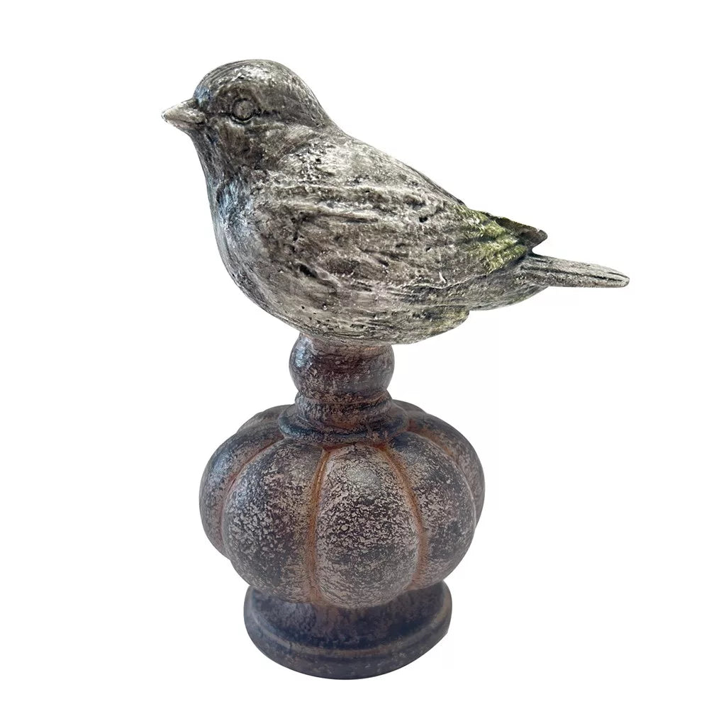 Ornament - PETITE BIRD ON BASE DISTRESSED RUST/GREY 12.5X8X16.3CM